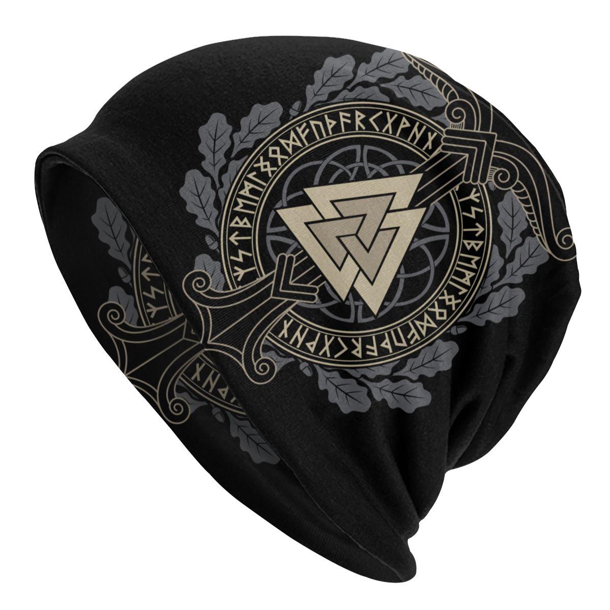 

Norse Runes Bonnet Hats Autumn Winter Street Skullies Beanies Hat Viking Valkhut Unisex Knitted Hat Spring Dual-use Cap