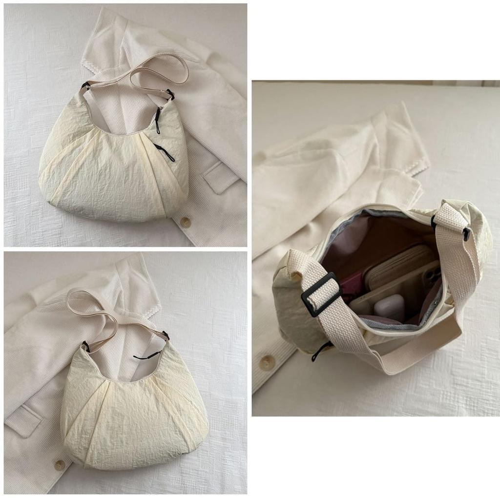 Jamport Lightweight Wrinkled Nylon Croissant-Shaped 2-Way Bag, Shoulder/Handbag, Fabric, Women's (Off-White)