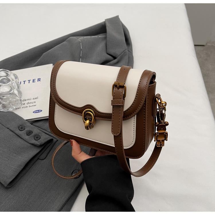 Niche fashion bag women's 2025 new Korean version retro texture small square bag contrasting color casual shoulder messenger bag tide