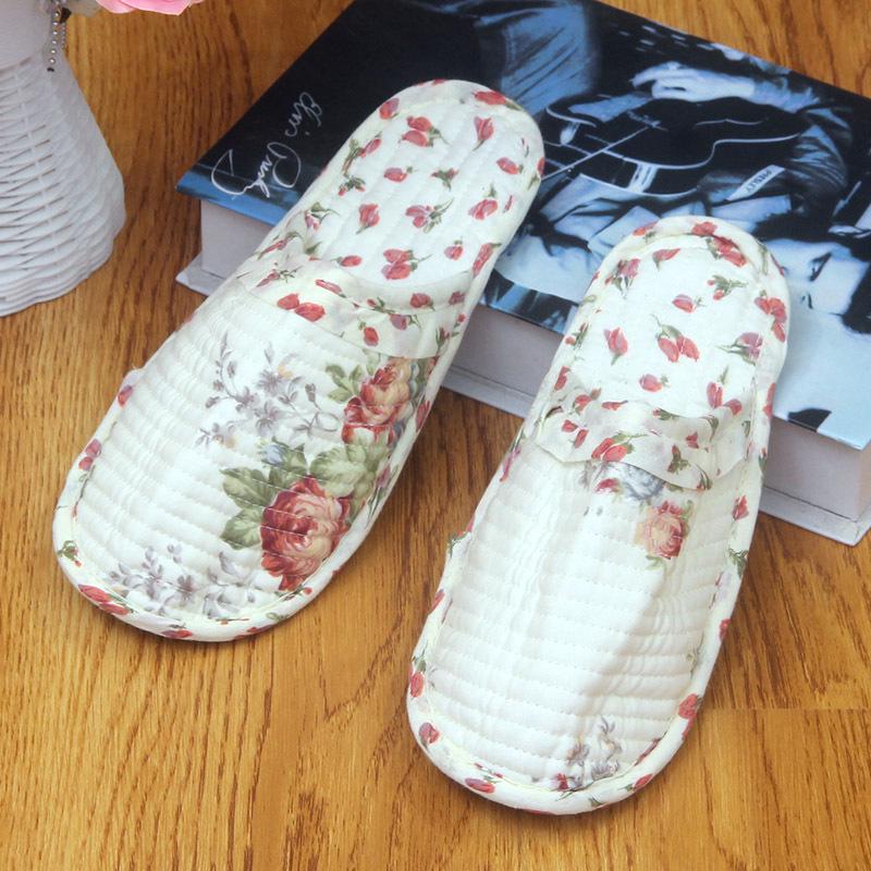 Pastoralne damskie pikowane kapcie bawełniane: Miękkie, Ciche, Oddychające, Pełne Palce, Cienka Podeszwa