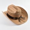 New Men's Women's Western Cowboy Straw Hat Vintage Curled Brim Gentleman Lady Cowgirl Jazz Hat·Outdoor Sunshade Hat