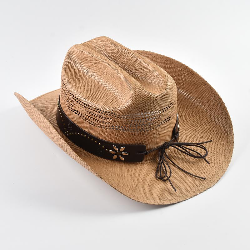 New Men's Women's Western Cowboy Straw Hat Vintage Curled Brim Gentleman Lady Cowgirl Jazz Hat·Outdoor Sunshade Hat