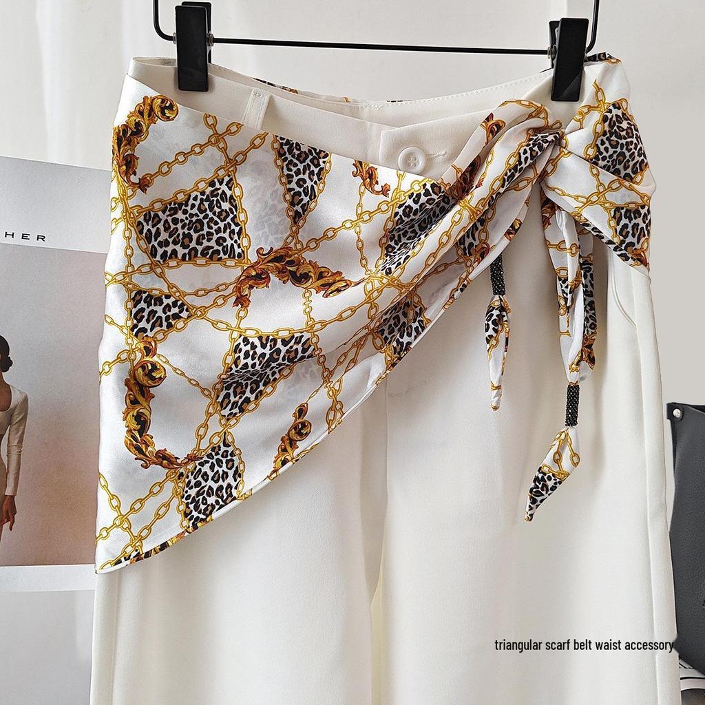 Koreańska damska warstwowa trójkątna jedwabna chusta - modny dodatek do talii na rok 2025 do dżinsów