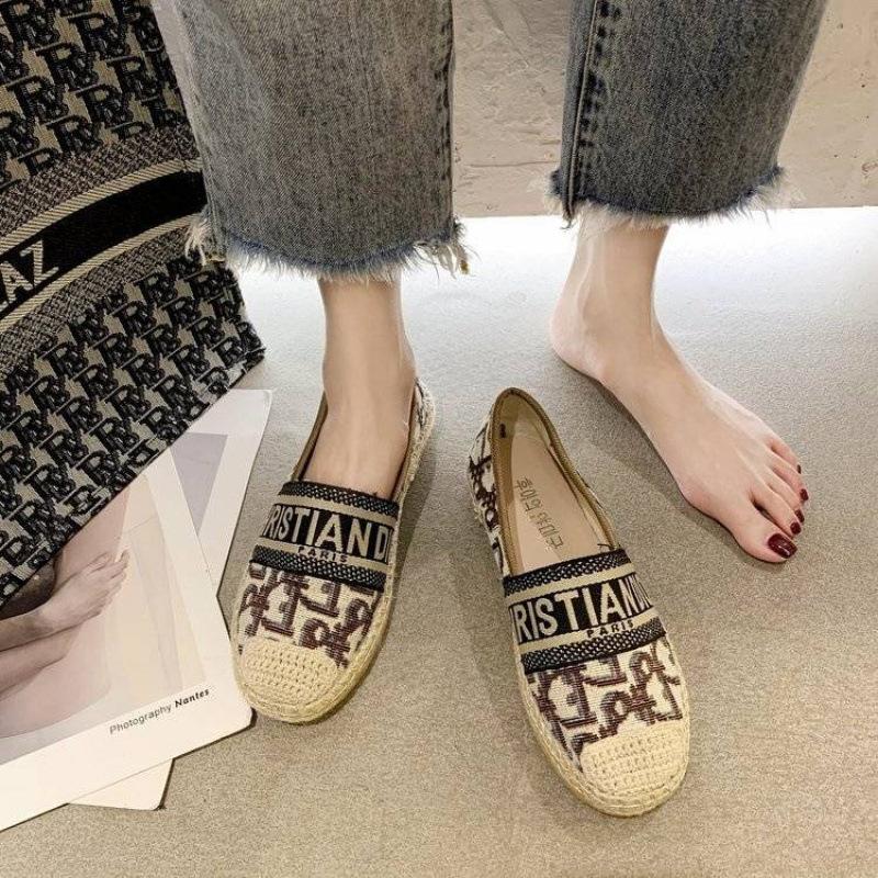 Embroidery fisherman shoes women's flat single shoes summer 2025 new casual woven loafers one-pedal lazy shoes