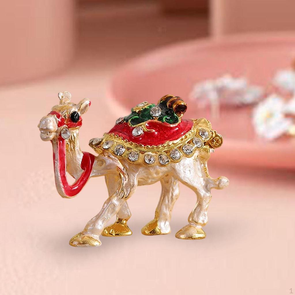 Camel Figurine Enameled Jewelry Box Case Multipurpose Alloy Art Decor Trinket Treasure