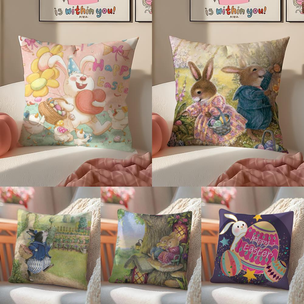 Cute Easter Bunny Decorations Pillow Case Sofa Living Room Bedroom Headboard Backrest Cushion Square Cushion
