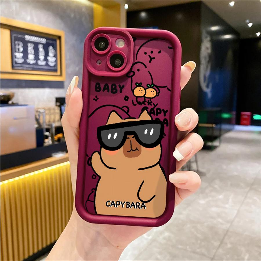 Cute Capybara Silicone Phone Case For iPhone 11 12 13 14 15 16 17 Pro Max X XS XR 7 8 Plus 16E Shockproof Bumper Soft Cover