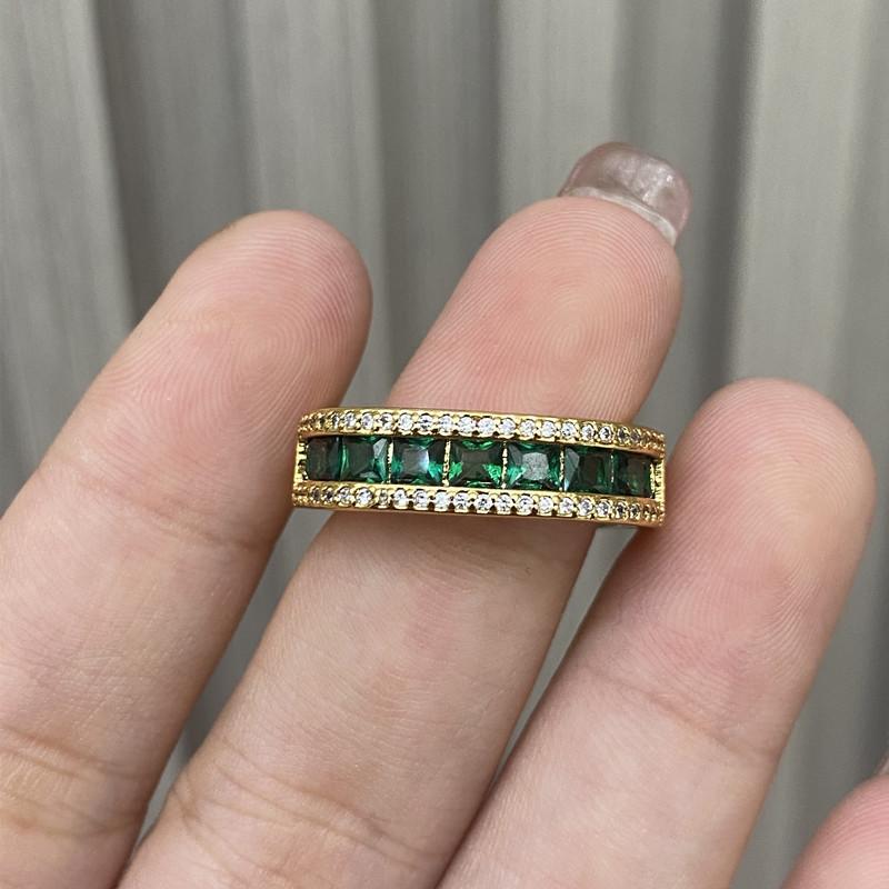 Корейская версия изысканного посеребренного 18 каратным золотом кольца Seiko с изумрудом, открытого кольца, кольца ins, нетускнеющего кольца