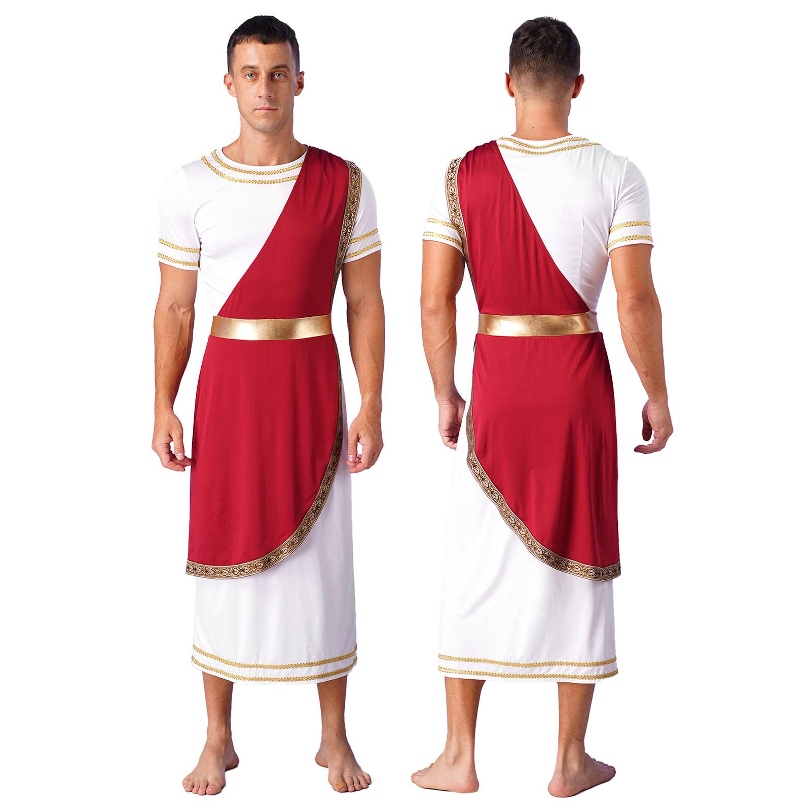 

Mens Halloween Ancient Greek Toga Dress Up Short Sleeve Costumes Retro Gold Decoration Cosplay Roman Robe L бордовый