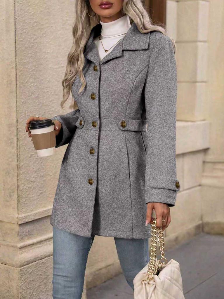 Cross-border 2025 autumn and winter new products medium and long temperament woolen coat lapel button temperament slim woolen