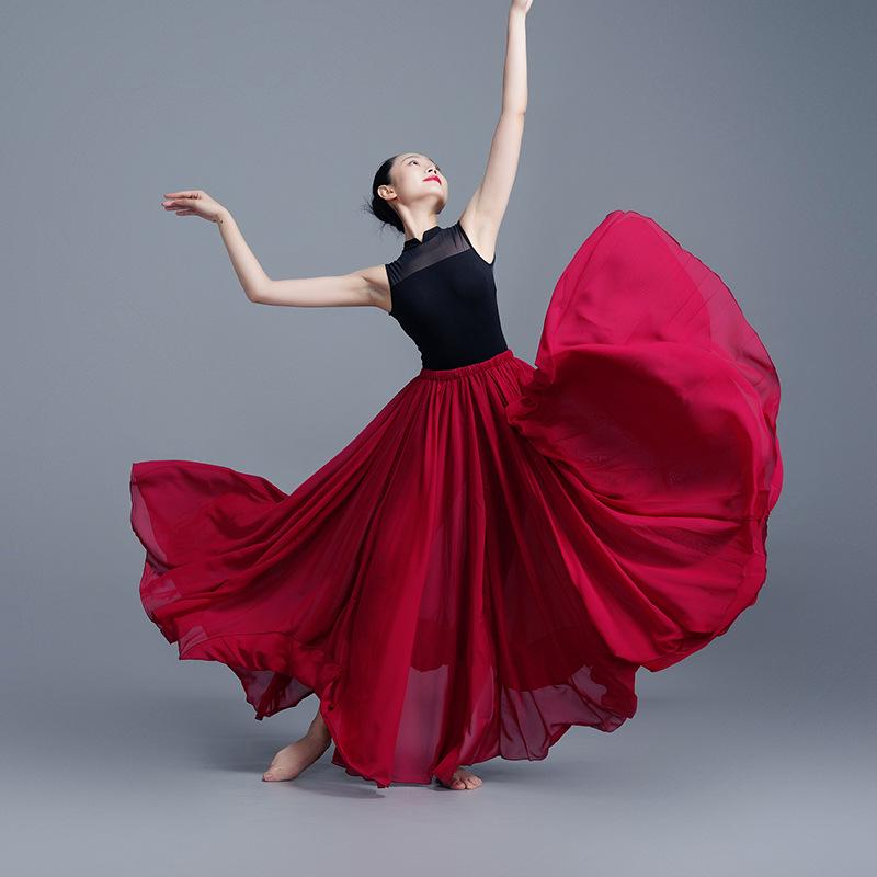 Modern Chinese Style Xinjiang Chiffon Dance Skirt - 720° Flowing Performance Skirt