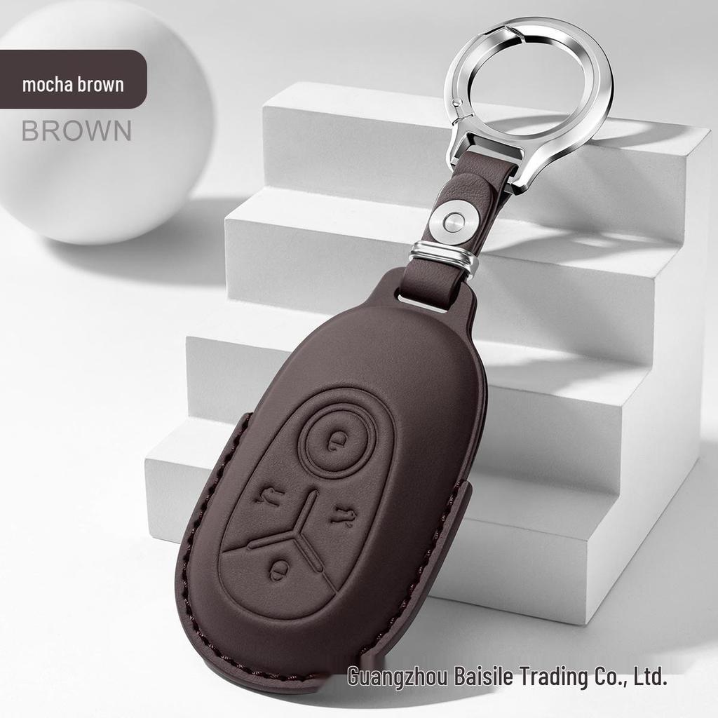 Premium Cowhide Key Cover for Geely Panda - Unisex Interior Accessory