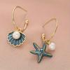 Shell Starfish Pendant Earrings for Women, Vintage Imitation Pearl Dangle Jewelry Daily Valentine Gift