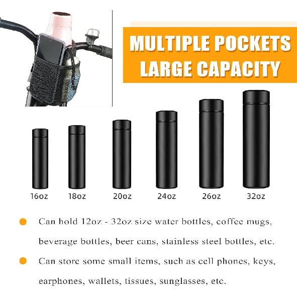 Bike Water Bottle Holder Bicycle Handlebar Phone Holder Mesh Pocket Universal Fit Mountain Road E-Bike Kids Bike Wheelchair 6