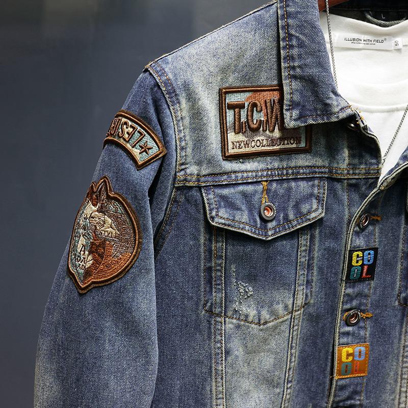 Giacca di jeans retrò: Abbigliamento da lavoro trendy da uomo, vestibilità ampia, per Primavera e Autunno