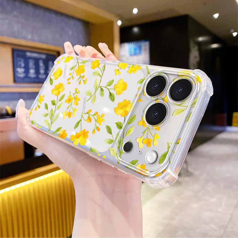 Creative Isn't the Yellow Flower Apple 14Pro Mobile Phone Case Four Corners Anti-drop Transparent iPhone17 Ultra-thin Protective Case