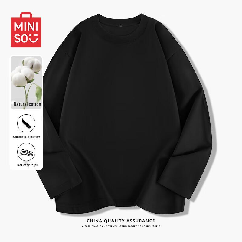 MINISO Men's Solid Color Long Sleeve Cotton T-Shirt