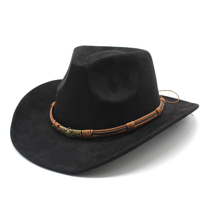 

Western Cowboy Hat For Men Women Vintage Wool Felt Large Brim Warm Fedora чёрный