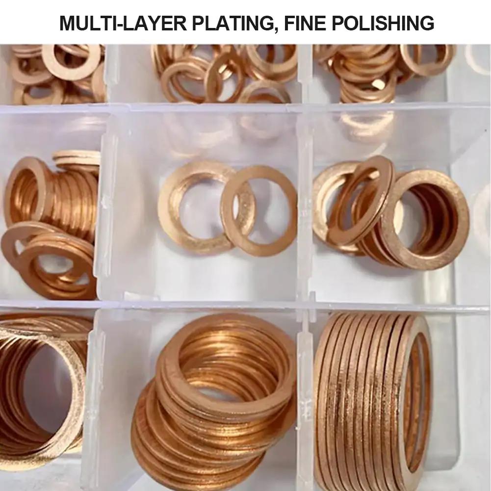 100Pcs Washer Copper Sealing Solid Gasket Washer Sump Plug Oil for Boat Crush Flat Seal Ring Tool