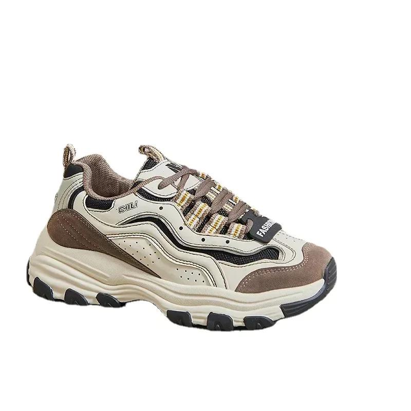 Women's Sports Shoes 2024 Autumn New Thick Soled Round Toe Sports Shoes Fashionable, Lightweight, Soft Soled Casual Shoes