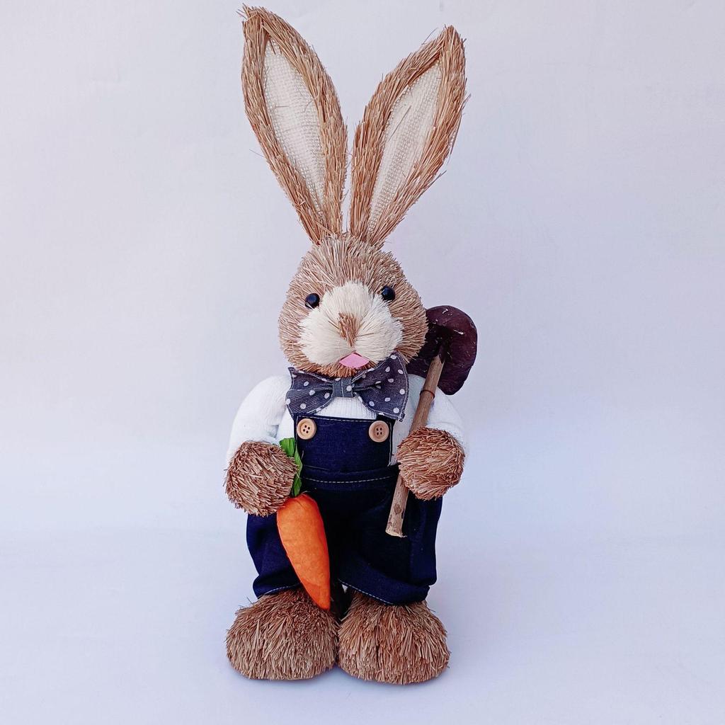 45CM Medium Woven Reed Rabbit Handmade Forest Style Folk Home Decoration Souvenir