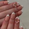 24pz Adesivi per Unghie in Gel 3D Ovali Corti, Crea Nail Art Fiore di Perla, Unghie Finte Acriliche French, Misura Corta Perfettamente Adatta Fal
