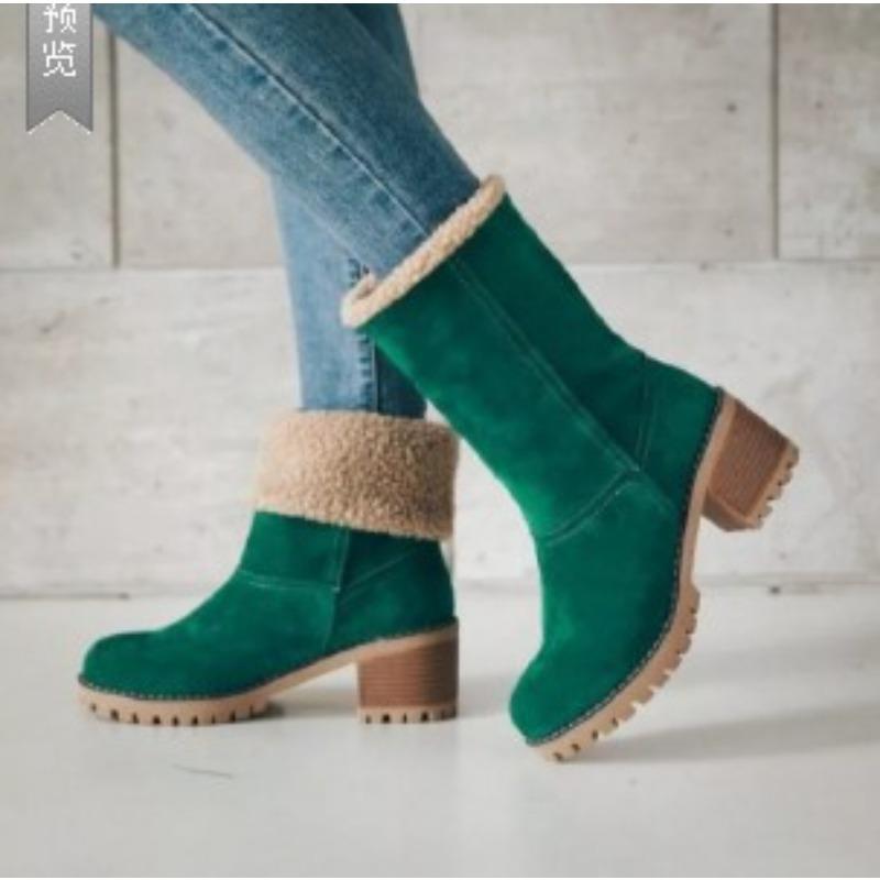 Foreign trade short tube velvet medium heel snow boots women's fur integrated women's cotton boots winter thickened large size flip cotton boots