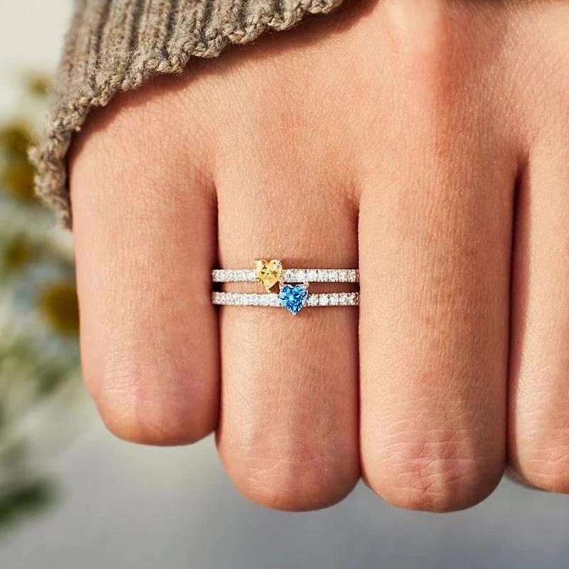 Huitan Dainty Lovely Heart Cubic Zirconia Rings for Women Simple Stylish Shiny Finger Accessories Modern Chic Party Zircon Hot