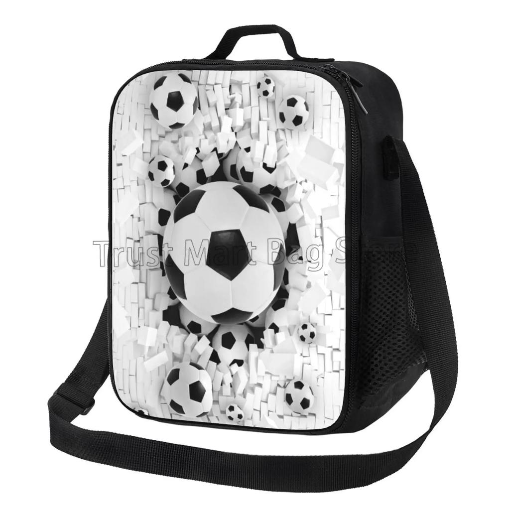 Soccer Ball Insulated Lunch Bag for Women Men Football Reusable Lunch Box for Office Work School Picnic Beach Cooler Tote Bags