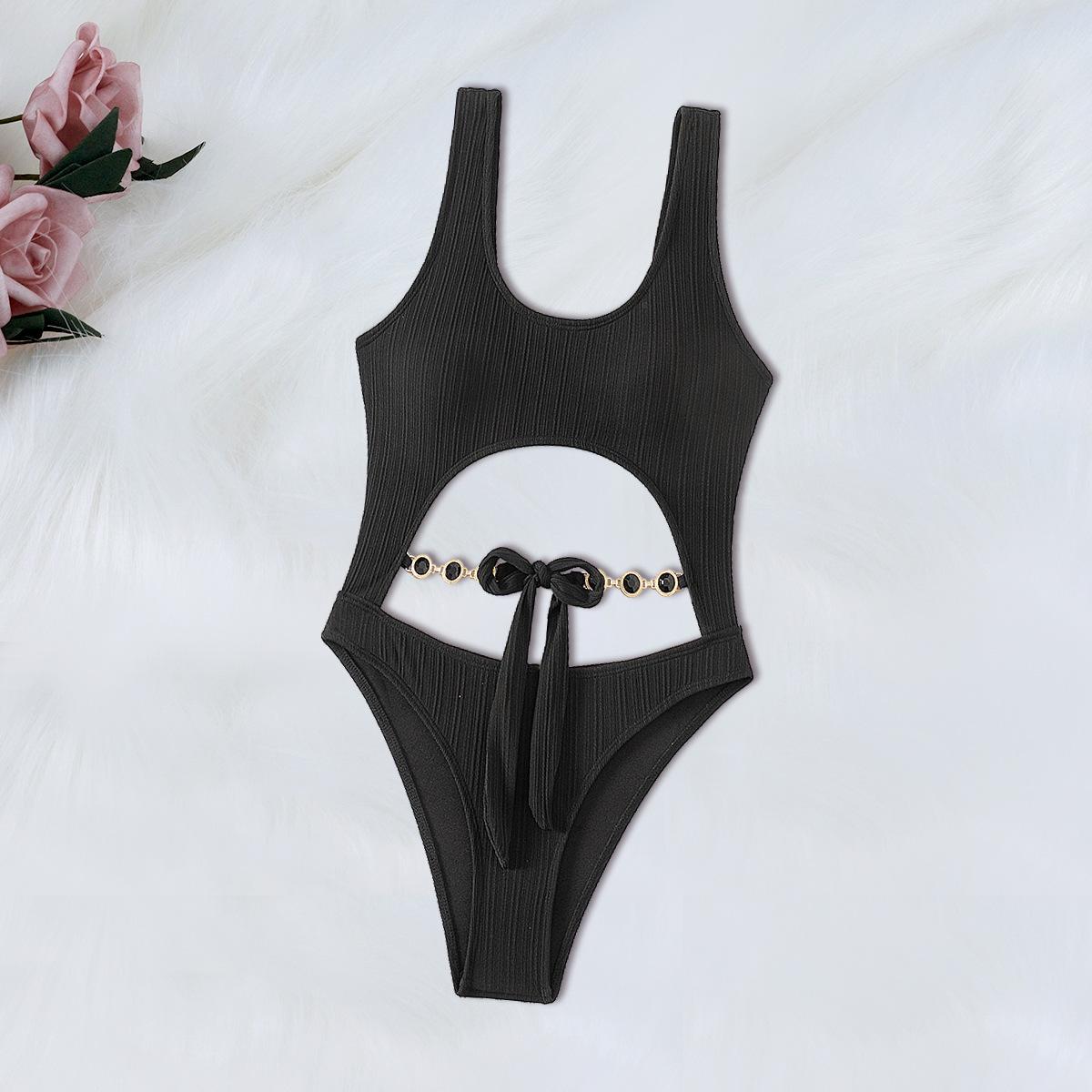 New Popular Black One-Piece Bikini With Gemstone Decoration Women S Swimsuit Swimsuit Of The Same Color S