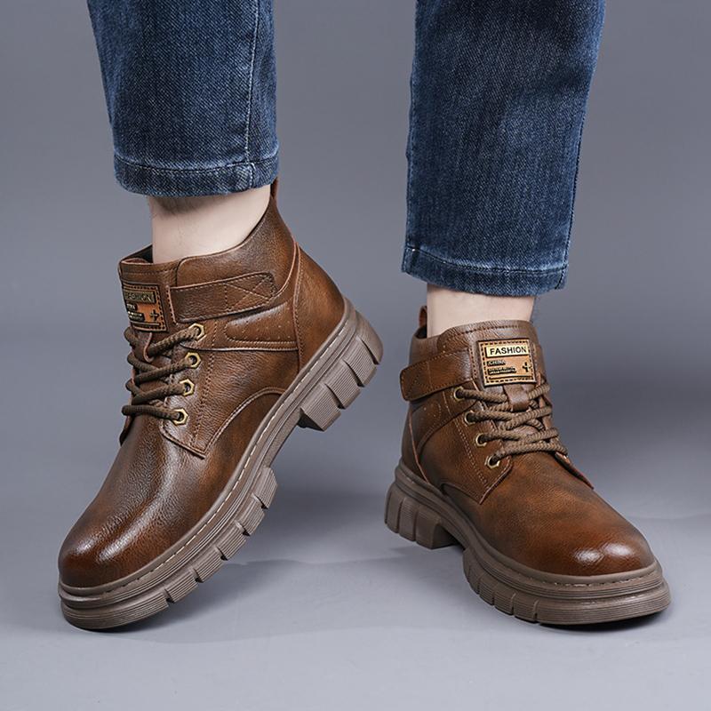 New Men's 2024 Winter Fashion High-top Shoes British Style Outdoor Casual Non-slip High-top Retro Lace Trendy Work Boots 38-44