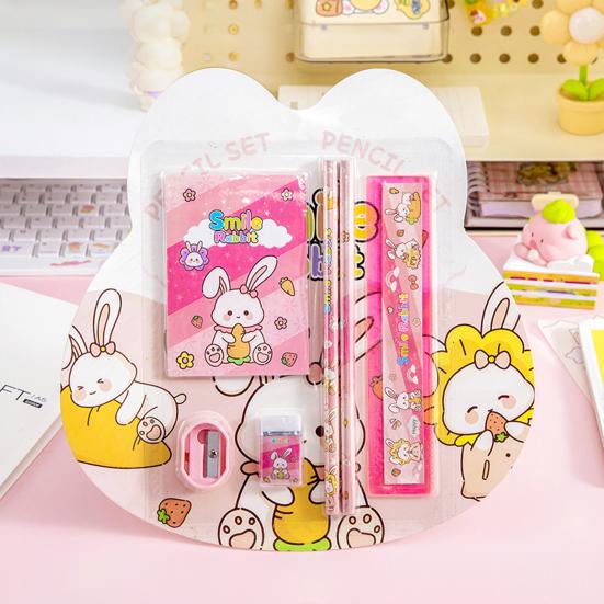 6Pcs/Set Kids Cartoon Stationery Set with 2 Pencils Eraser Sharpener Ruler Notebook Students School Supplies Classroom Prizes Children's Day Gifts
