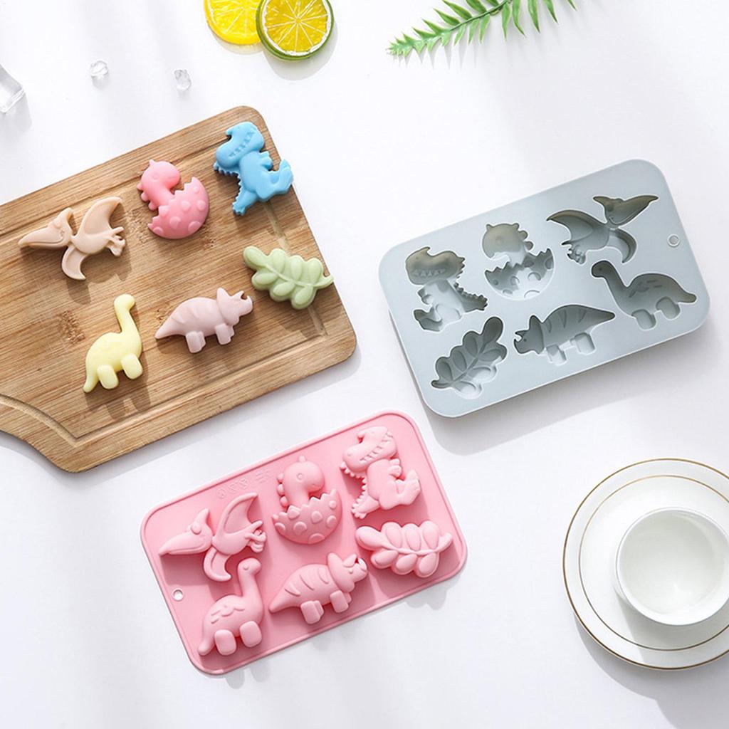 Cute Cartoon Dinosaur-Shaped Silicone Cake Mould 3D 6 Cavity Dinosaur Theme DIY Chocolate Fondant Cake Mold Baking Decor