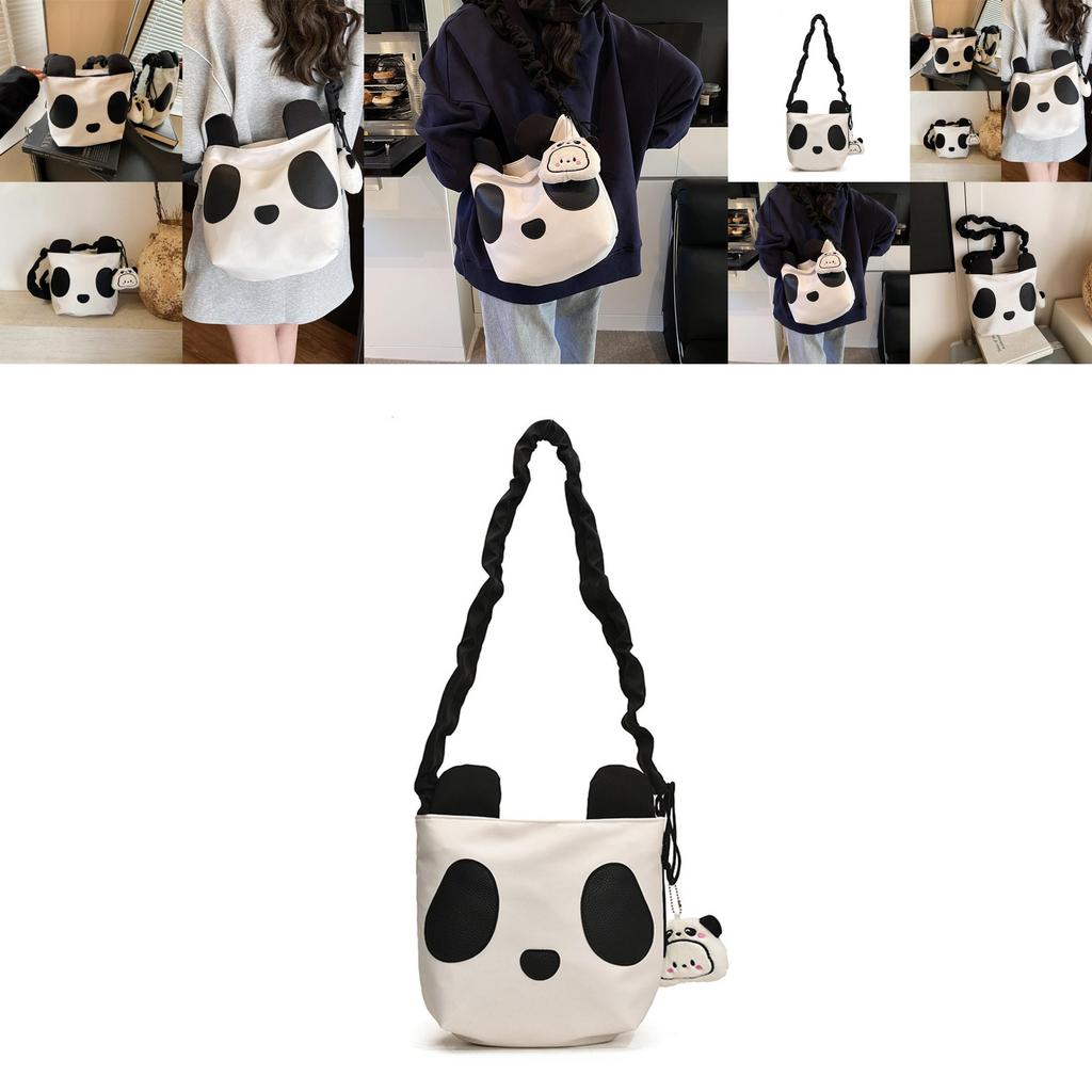 Panda Single Shoulder Bag Black White Lightweight Casual Purse For Daily Use