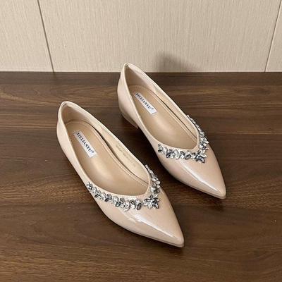 Chaussures simples Mary Jane pointues noires polyvalentes à strass à semelle souple et à talon compensé intérieur pour femmes automne 2025 nouvelles