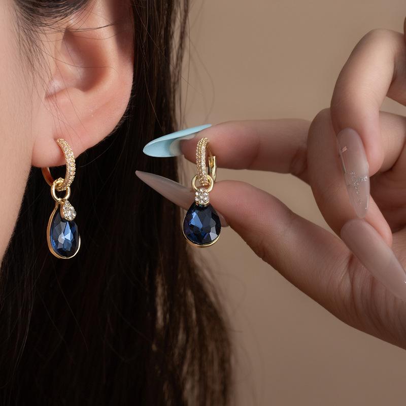 Blue Water Drop Crystal Earrings, Suitable For Summer Earrings, Trendy Temperament Design Earrings