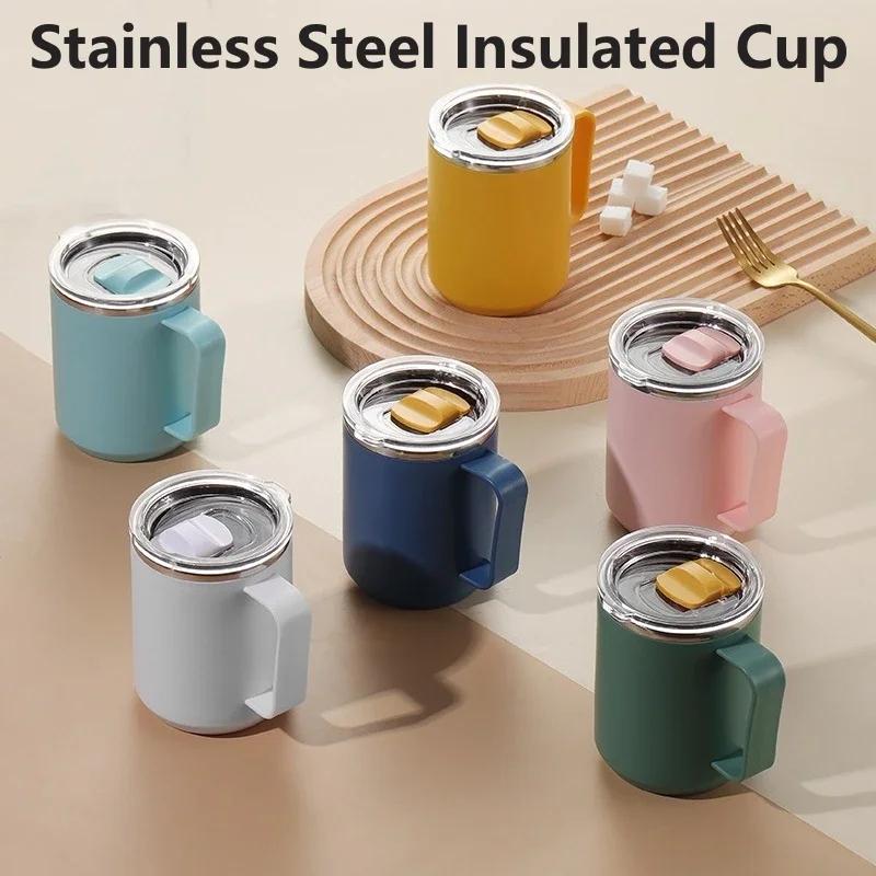 

450ML Coffee Cup with Handle with Lid Straw Insulated Cup Vacuum Stainless Steel Double Layer Large Capacity Office Coffee Mug 450ml