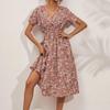 Summer Vacation Floral Print V Neck Loose Dress for Ladies