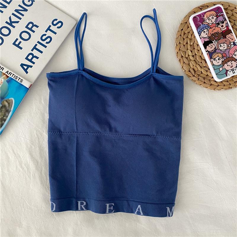 Spring and Summer New Hong Kong Taste Beautiful Back Slim Body All Wear Thin Short Letter Strap Small Vest
