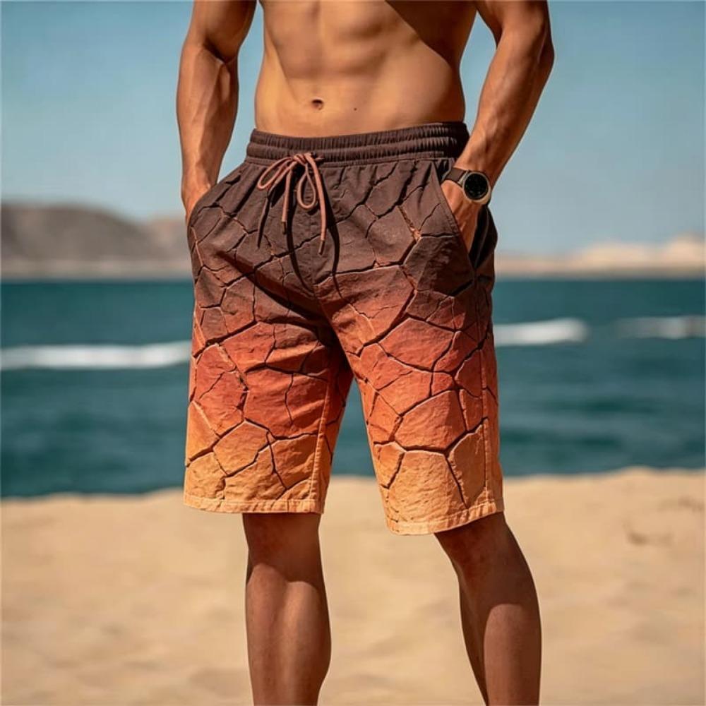 Men's gradient geometric print quick drying beach shorts, breathable and fashionable, suitable for all summer occasions.