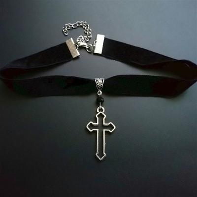Gothic Velvet Choker Necklace Cross & Ankh Pendant Vintage Dark Style Jewelry for Women Daily & Party Wear