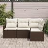 Ensemble de Canapé de Jardin 4 Pièces avec Coussins Marron Poly Rattan, Canapé de Jardin 2 Places avec Coussins Marron Poly 3346358