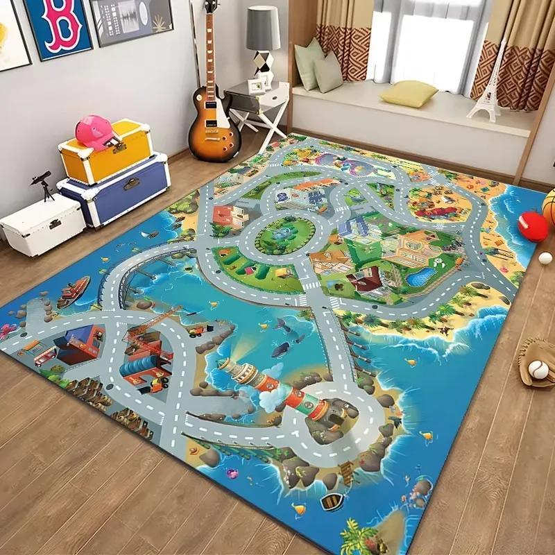 Children’s Educational City Life Playmat Rug Road Traffic System Carpet for Bedroom & Playroom, Fun Learning Safe Kids Floor Mat