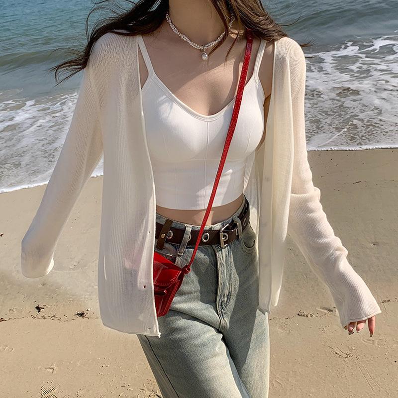 Women's Ice Silk Knitted Cardigan Coat - Spring/Summer 2026 Sun Protection Shawl for Dresses