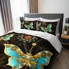 3pcs Luxury Teal Golden Butterfly Bedding Set Bohemian Butterfly Quilt Cover Set Bohemian Themed Duvet Cover Set