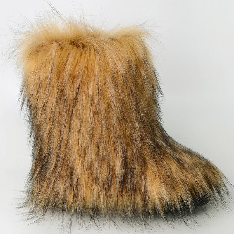 New European and American Spice Girls Fluffy Boots Women'sTide Autumn and Winter Warm Thick-soled Medium Boots Fluffy Boots Shibuya Fashion Snow Boots