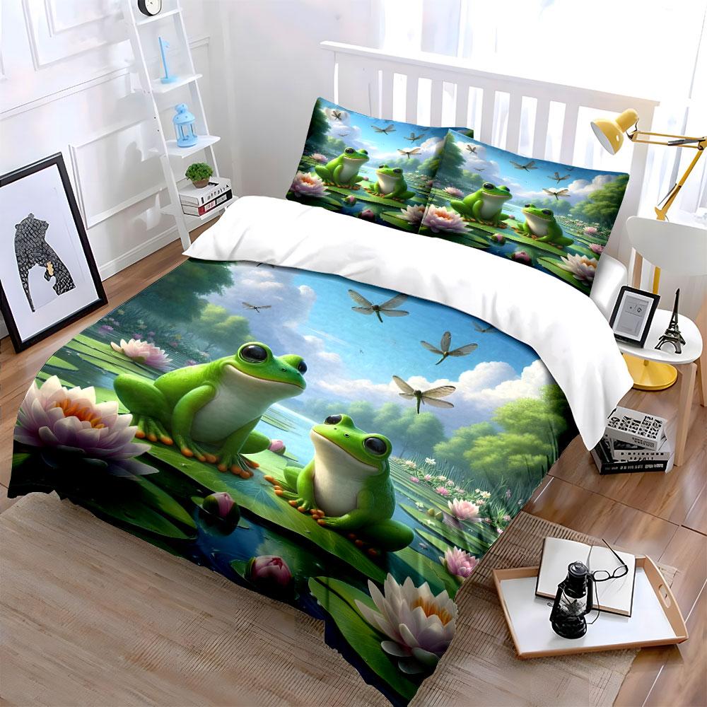 Frogs' Serene Lily Escape. Bedding Sets Duvet Covers Pillowcases(1* Duvet Cover 2* Pillowcases Without Duvet Insert)