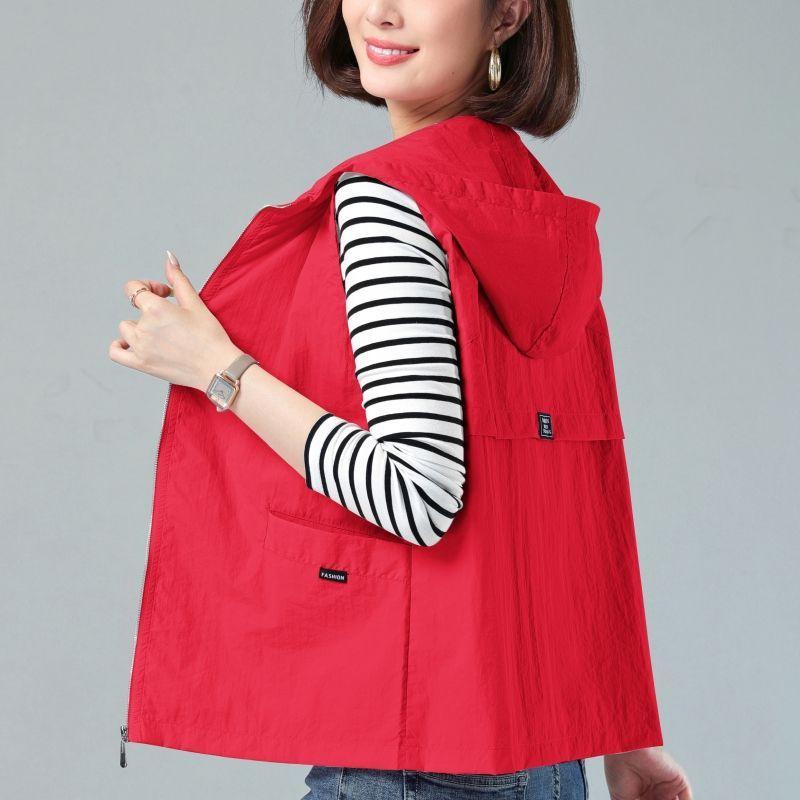 Women's Thin Jacket Sunscreen Hooded Vest Office Casual Vest