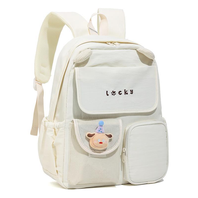 Cute Bear Design Backpack with Front Pocket and Embroidered Detail