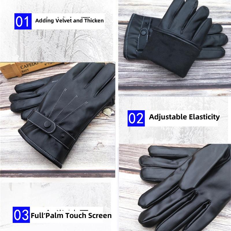 Winter Cycling PU Leather Gloves Outdoor Men Women Motorcycle Waterproof  Warm Thick Riding Electric Car Warm Non-Slip Gloves